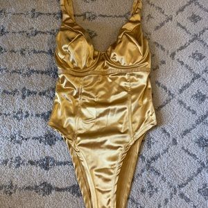Gold One Piece High Hip Rise Leotard